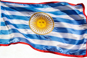 阿根廷国家足球队蓝白条纹旗帜与太阳图案